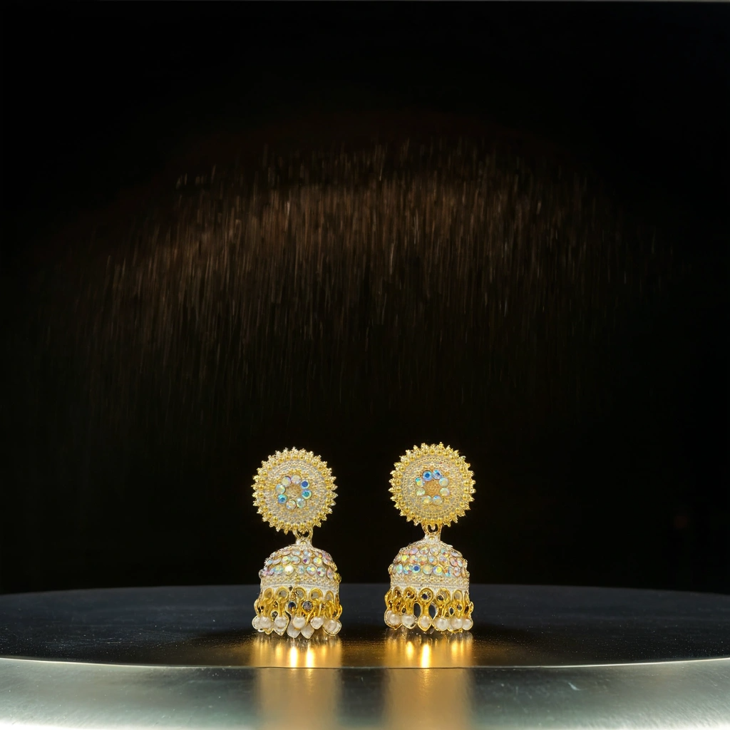 Traditional Gold Plated Jhumka Earrings with Pearls and Stones for Women and Girls